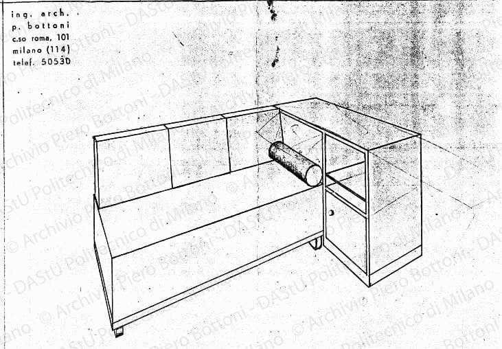 Divano letto, vista prospettica, prot. 1881, s.d. Matita su carta, cm 27,0x33,9. 