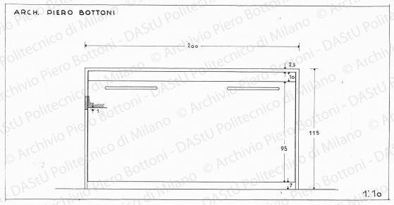 Letto ribaltabile, vista frontale, scala 1:10, prot. 1612, s.d. China su lucido, cm 18,6x36,5.