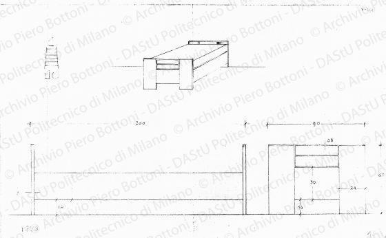 Letto, viste, scala 1:10, prot. 1620, s.d. Matita su lucido, cm 22,2x35,8, 