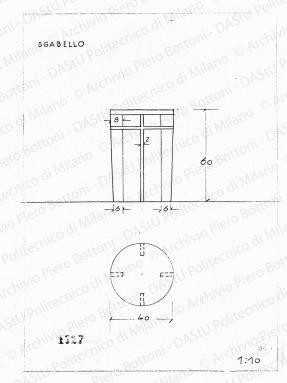 Sgabello, pianta e vista, scala 1:10, prot. 1727, s.d. Matita su lucido, cm 23,4x16,6. 