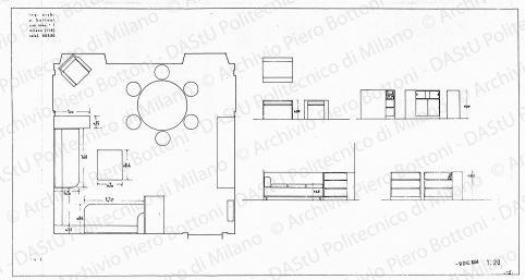 Dettaglio base specchio, scala 1:10, prot. 1886, s.d. Matita su lucido, cm 21,2x46,3. 