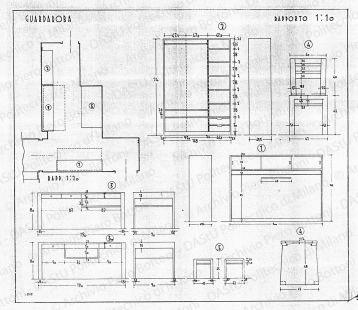Guardaroba, pianta arredamento e mobili, scala 1:10, 1:20, prot. 1892, s.d. China su lucido, cm 64,0x73,6. 