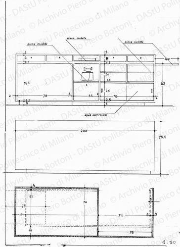 Mobile per ufficio, viste e sezione, scala 1:10, s.d. China e matita su lucido, cm 35,8x25,0.