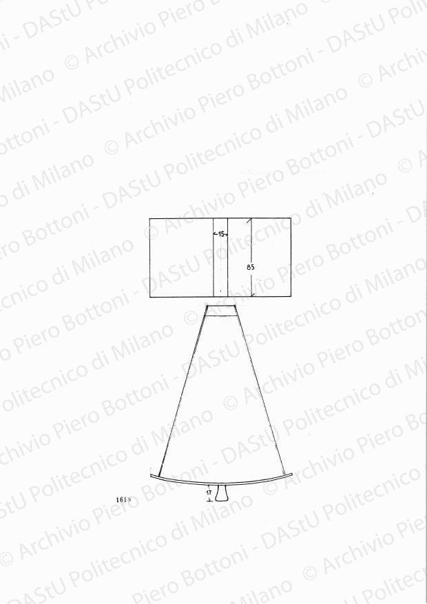 Particolare cassettino, pianta e fronte, scala 1:1, prot. 1618, s.d. Matita su lucido, cm 36,9x27,9. 