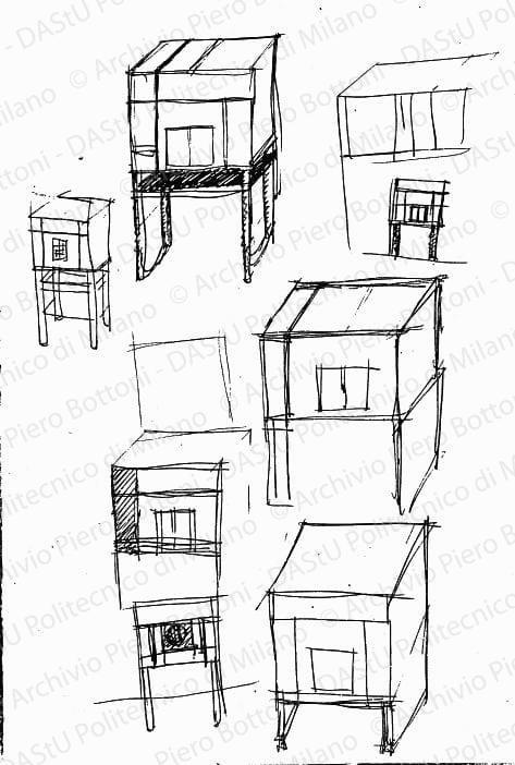 Schizzi di mobili radio, s.d. Inchiostro su carta, cm 31,9x22,2. 