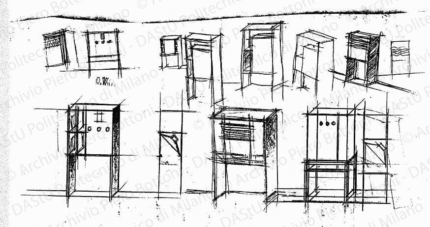 Schizzi e studi di mobili radio, s.d. Matita su carta, cm 29,2x50,0. 