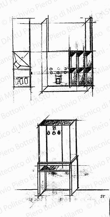 Studi di apparecchio radio con mobile, assonometrie e sezione, s.d. Matita su lucido, cm 29,7x14,0.