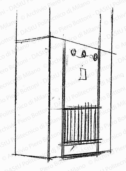 Studio di apparecchio radio, prospettiva, s.d. Matita su lucido, cm 21,5x12,8. 