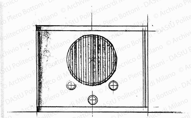 Studio apparecchio radio Baby, fronte, scala 1:2, s.d. Matita su lucido, cm 16,8x24,8. 