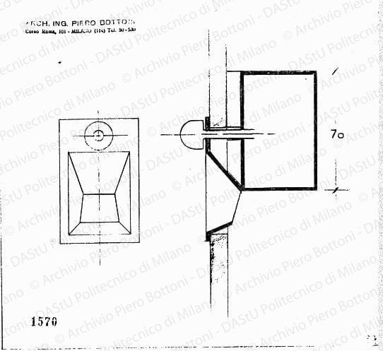 Particolare quadrante luminoso, vista e sezione, scala 1:1, prot. 1570, s.d. Matita su lucido, cm 20,5x23,0. 