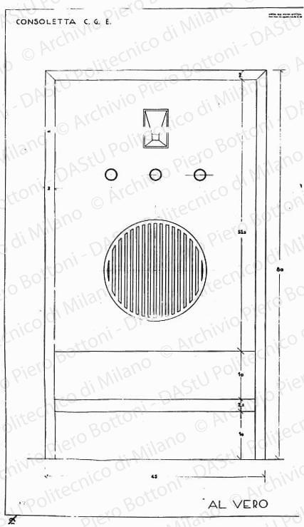 Consoletta C.G.E., vista frontale, scala 1:1, prot. 1623, s.d. China su lucido, cm 102,7x60,2. 