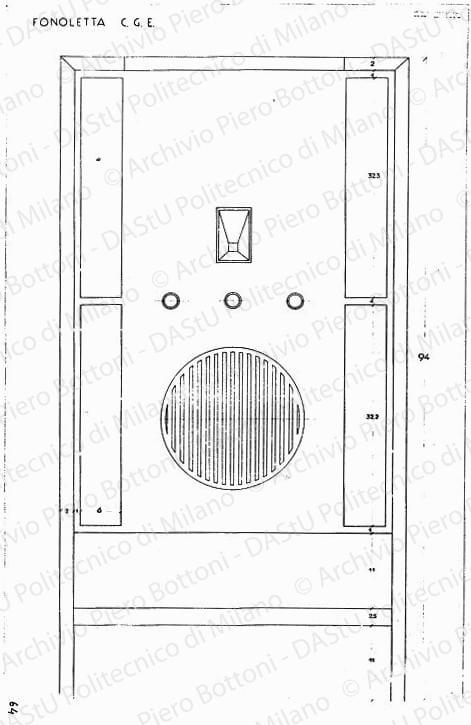 Fonoletta C.G.E., vista frontale, scala 1:1, s.d. China su lucido, cm 100,0x65,4. 
