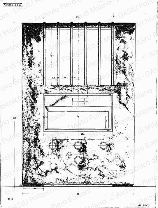 Radio C.G.E., fronte, scala 1:1, prot. 1813, s.d. China e matita su lucido, cm 64,4x48,3. 