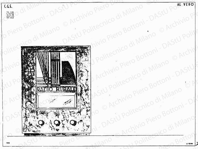 C.G.E., Radio Rurale, fronte, scala 1:1, prot. 1939, 21 febbraio 1935. China e matita su lucido, cm 73,9x98,8. 