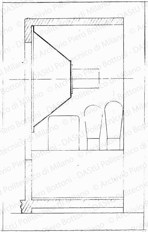 Apparecchio radio, sezione, scala 1:1, s.d. Matita su lucido, cm 60,0x37,6. 