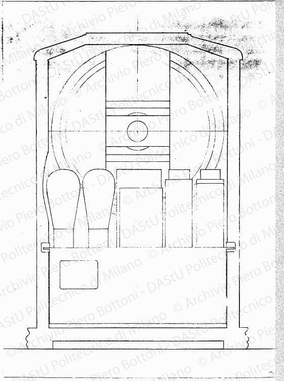 Apparecchio radio, sezione, scala 1:1, s.d. Matita su lucido, cm 59,3x43,2. 