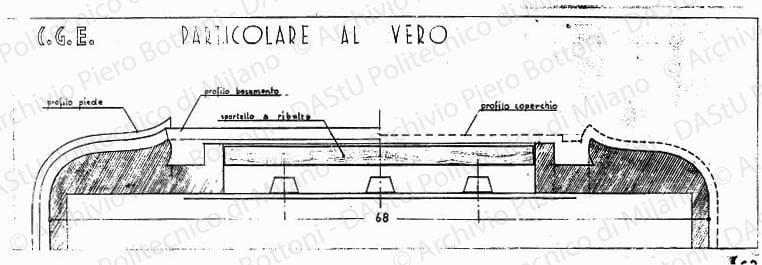 C.G.E., mobile radio, particolare, scala 1:1, s.d. Matita su lucido, cm 25,4x78,4. 