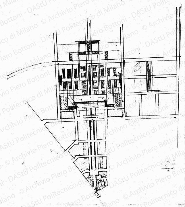 Studio dell'impianto generale, planimetria, scala 1:2000, s.d. Matita su lucido, cm 39,1x38,9. 