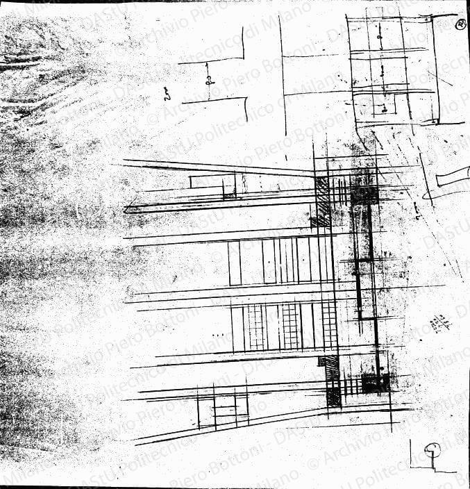 Studio zona ingresso, planimetria, scala 1:500, s.d. Matita su lucido, cm 45,0x43,4. 