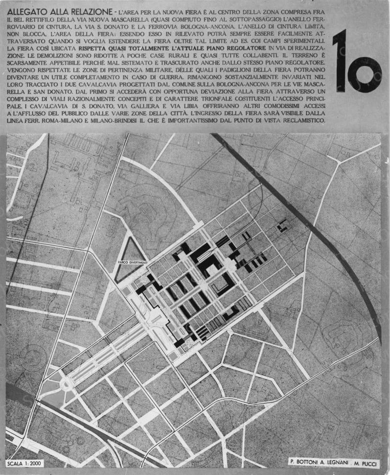 Riproduzione della tavola 10: "Allegato alla relazione", planimetria scala 1:2000. Positivo, bianco e nero, 205x169 mm, album giallo n.3, pag.12.
