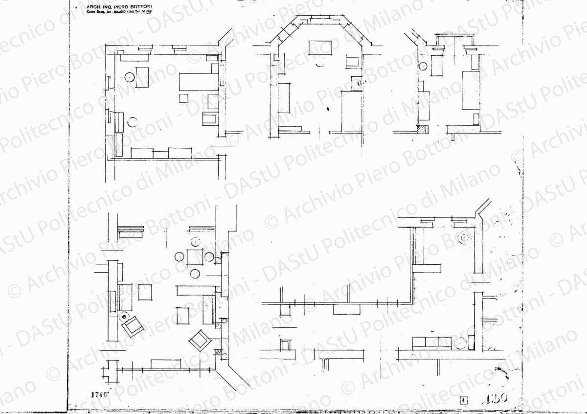 Studi di pianta, scala 1:50, s.d. Matita su lucido, cm 42,6 x 46,4.