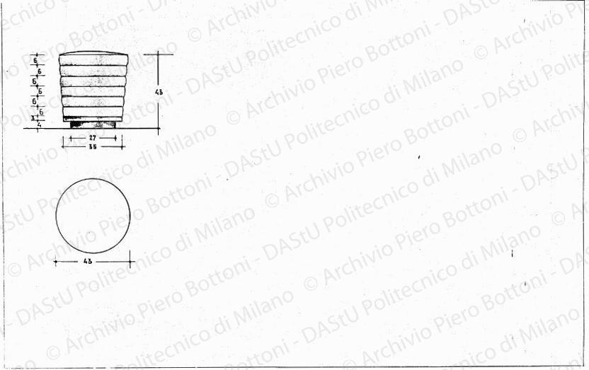 Sgabello, pianta e vista, scala 1:10, s.d. China e matita su lucido, cm 25,5x38,8. 