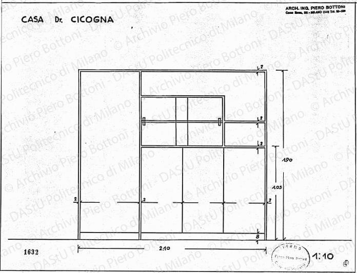 Casa dr. Cicogna, mobile, vista frontale, scala 1:10, prot. 1632, s.d. China su lucido, cm 30,3x40,0.