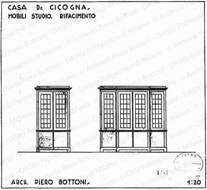 Casa dr. Cicogna, mobili studio, rifacimento, fronti, scala 1:20, prot. 1752, s.d. China e matita su lucido, cm 27,5x30,3. 