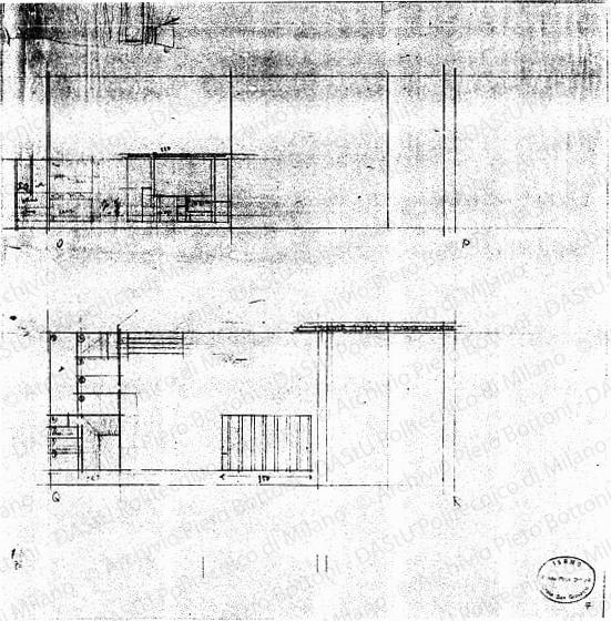 Prospetti di due pareti, scala 1:50, s.d. Matita su lucido, cm 43,5x44,0. 