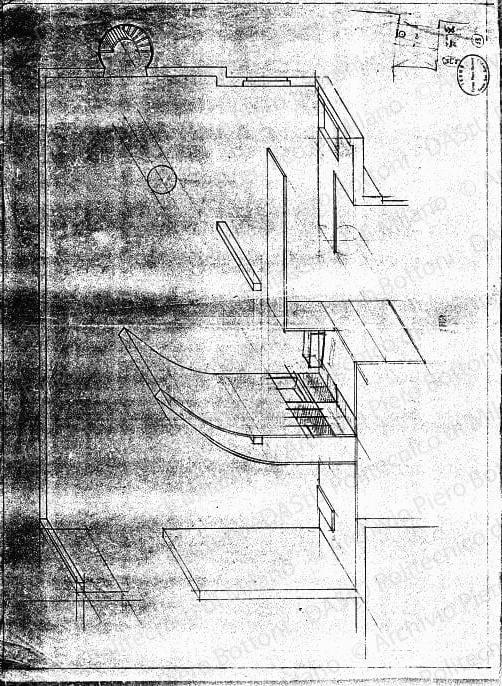 Studio assonometrico, scala 1:50, s.d. Matita su lucido, cm 70,7x51,8. 
