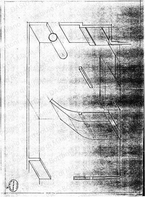 Studio assonometrico, scala 1:50, s.d. Matita su lucido, cm 69,6x49,5. 