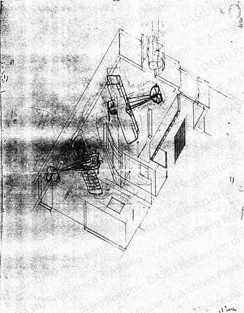 Studio assonometrico, scala 1:50, s.d. Matita su lucido, cm 90,7x67,7. 
