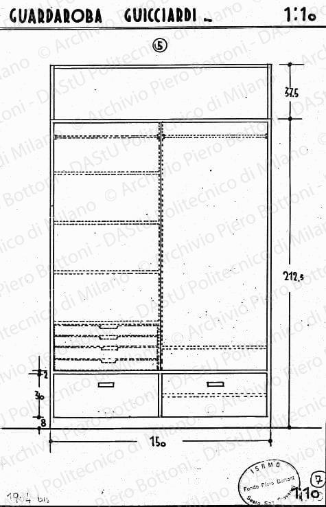 Guardaroba Guicciardi, vista frontale, scala 1:10, prot. 1904 bis, s.d. China su lucido, cm 37,0x24,0. 