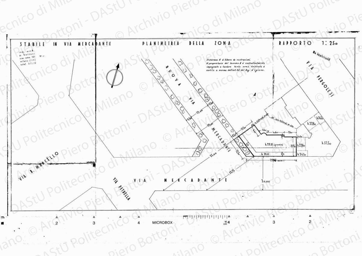 Stabile in via Mercadante, planimetria della zona, scala 1: 250, 17 settembre [1934]. Eliografia su carta, cm 43,1 x 82,2.