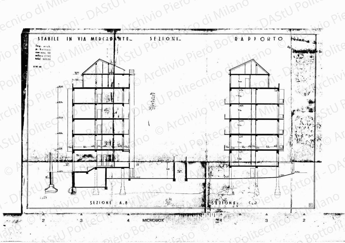 Stabile in via Mercadante, sezioni, scala 1:100, 17 settembre 1934. Eliografia su carta, cm 42,4 x 68,5.