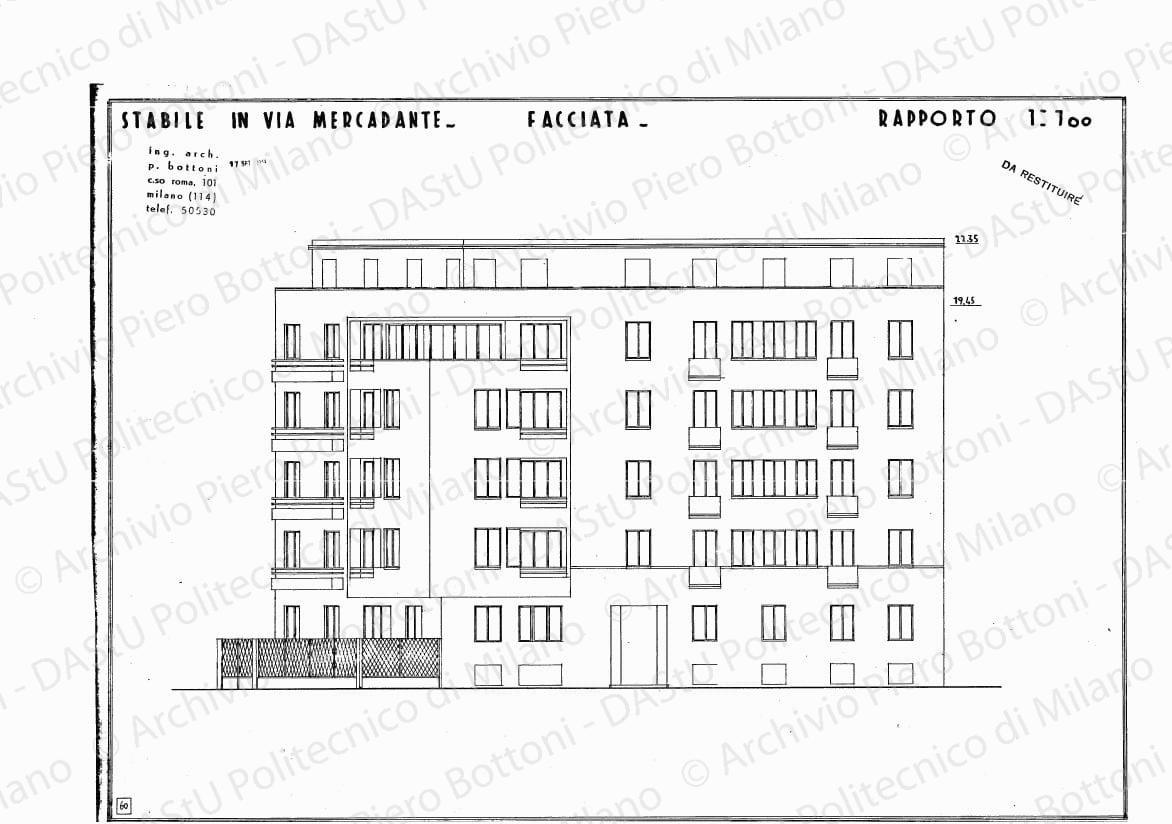 Stabile in via Mercadante, facciata, scala 1:100, 17 settembre 1934. Eliografia su carta, cm 37,9 x 53,3.