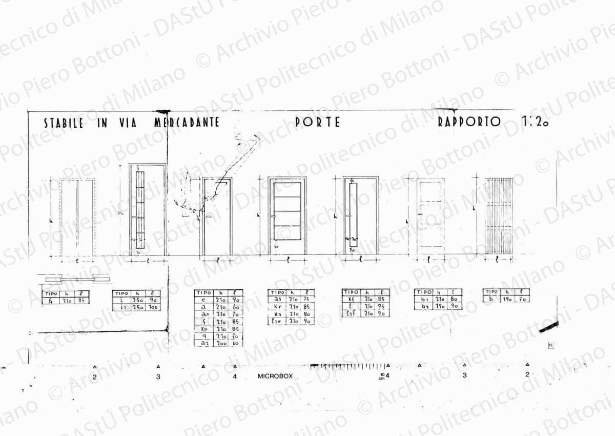 Stabile in via Mercadante, porte, scala 1:20, s.d. Eliografia su carta, cm 35,3 x 72,7.