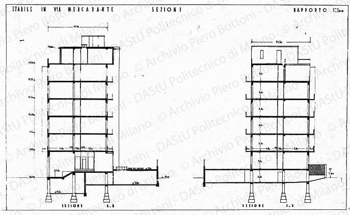 Stabile in via Mercadante, sezioni, scala 1:100, prot. 1789, s.d. China su lucido, cm43,6x72,0. Annotazione manoscritta: Antiquato. 