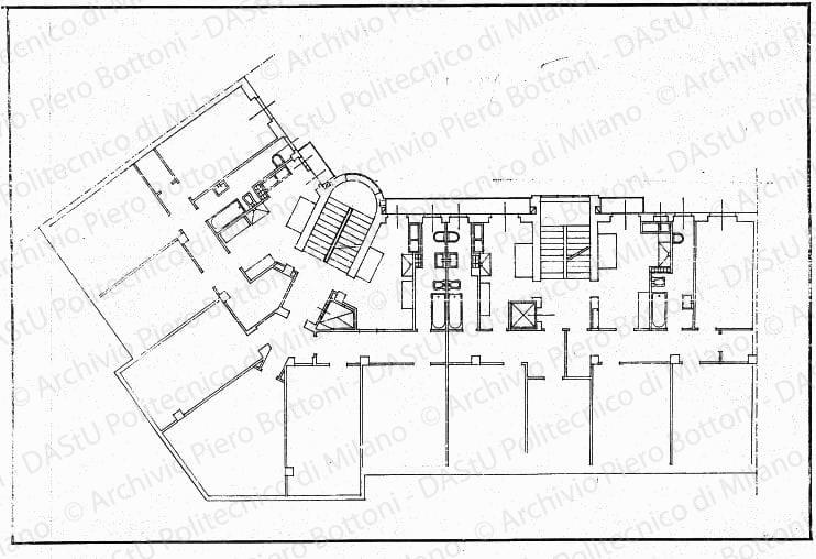 Pianta di un piano, scala 1:50, s.d. China su lucido, cm 52,0x76,5. Annotazione manoscritta: Antiquato. 