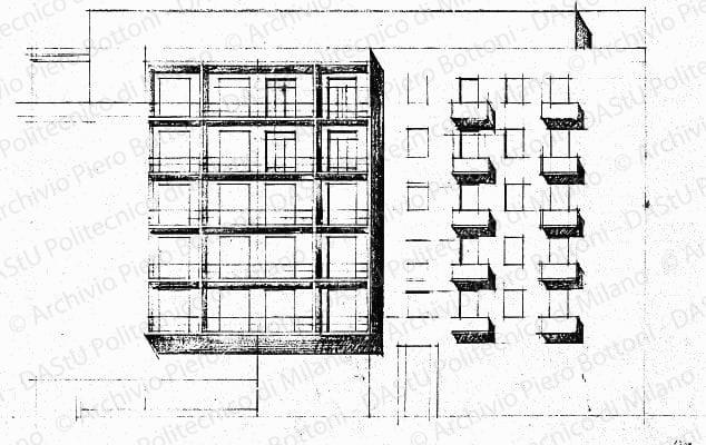 Studio di facciata, scala 1:100, s.d. Matita su lucido, cm 36,2x50,0. 
