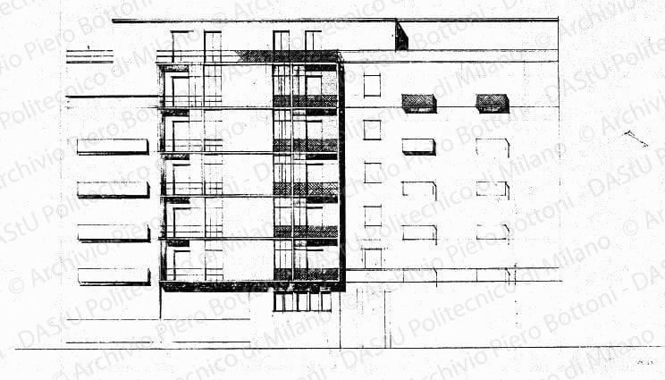 Studio di facciata, scala 1:100. s.d. Matita su lucido, cm 36,0x55,0. 
