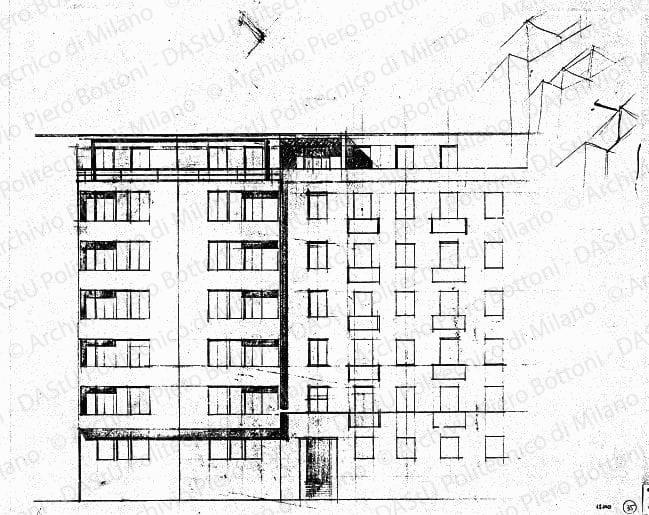Studio di facciata, scala 1:100, s.d. Matita su lucido, cm 37,4x45,0. 