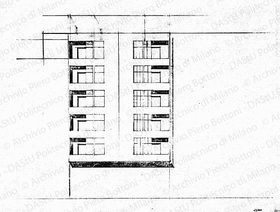 Studio di facciata, scala 1:100, s.d. Matita su lucido, cm 36,2x38,8. 