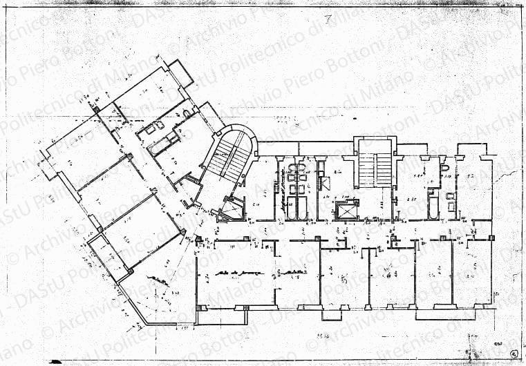 Pianta piano tipo, scala 1:50, s.d. Matita su lucido, cm 53,8x78,0. 