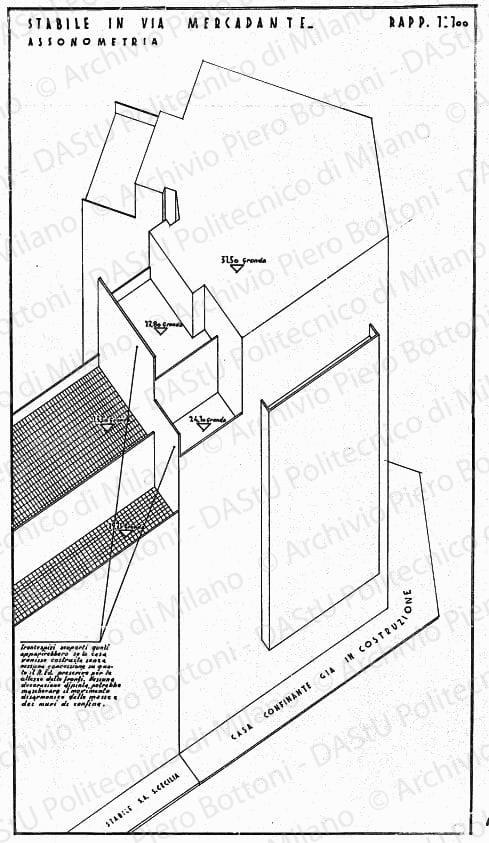 Stabile in via Mercadante, assonometria, scala 1:100, s.d. China su lucido, cm 72,0x40,3.