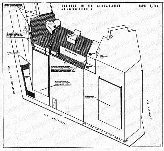 Stabile in via Mercadante, assonometria, scala 1:100, s.d. China su lucido, cm 68,5x76,3.