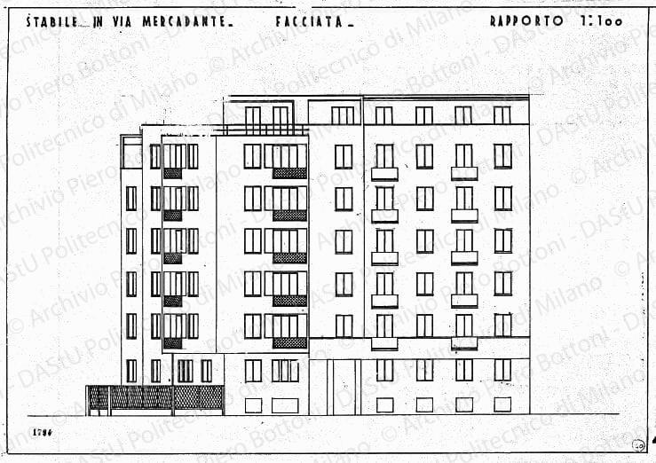 Stabile in via Mercadante, facciata, scala 1:100, prot. 1794, s.d. China su lucido, cm 38,5x54,6. 