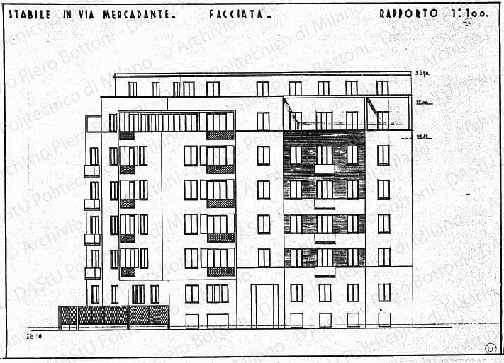 Stabile in via Mercadante, facciata, scala 1:100, prot. 1820, s.d. China su lucido, cm 37,8x53,5. 