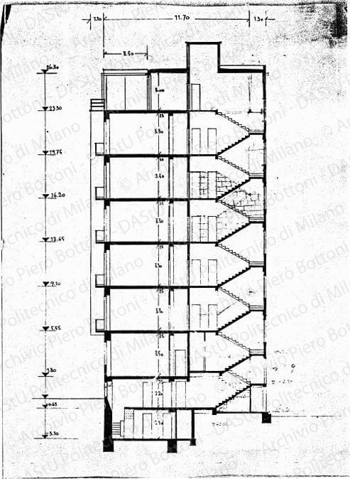 Studio di modifiche su: Sezione, scala 1:100, s.d. Matita su eliografia su carta, cm 38,0x32,0. 