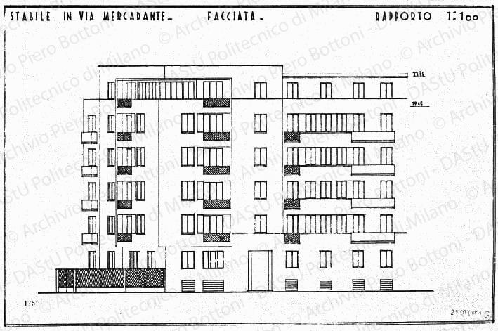 Stabile in via Mercadante, facciata, scala 1:100, prot. 1857, 20 ottobre 1934. China su lucido, cm 34,5x52,8. 